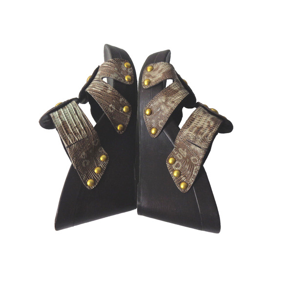 VINCE CAMUTO Laylo US 8M Brown Taupe Snake Print Leather Platform Wedge Sandals - Picture 6 of 7